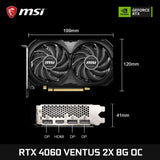 MSI GeForce RTX 4060 VENTUS 2X BLACK 8G OC Graphics Card - 8GB GDDR6, PCI-E 4.0x8, HDMI 2.1, DLSS 3